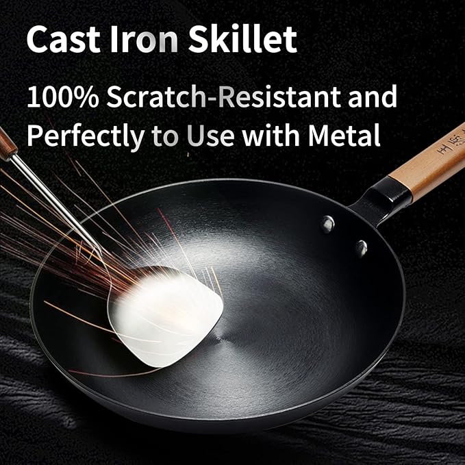 WANGYUANJI Cast Iron Skillets,10" Frying Pan No Coating Durable Egg Omelet Skillet, Steak Skillet Fast Heating Chef Cooking Pan for All Cooktops-Cast Iron Pan (Black)