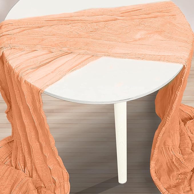 1 Pack Coral Cheesecloth Table Runner 35x120 Inch 10Ft Rustic Gauze Cheese Cloth Table Runner Sheer Cheesecloth Table Runners for Wedding Party Bridal Shower Decoration