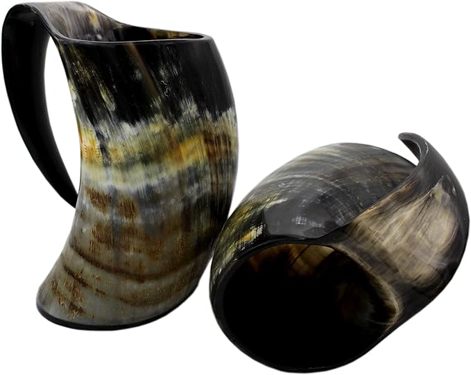 5MOONSUN5's - stark house viking drinking horn mug wolf carved tankard Drink Mead & Beer With This Large Ale Stein - A Perfect Present For Real Men