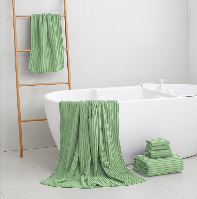 6-Piece Bath Towel Set(30"x60"), 2 Large Bath Towel Sheets, 2 Hand Towels and 2 Washcloths - Highly Absorbent Quick Dry Microfiber,Ultra Soft Towel Set for Bathroom (Sage Green