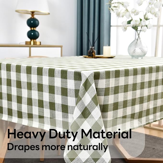 Gingham Tablecloth Rectangle Table Cloth Heavy Duty Cotton Checkered Table Cover for Spring Picnic Kitchen Dining(C-Sage Green, 52x70 inch)