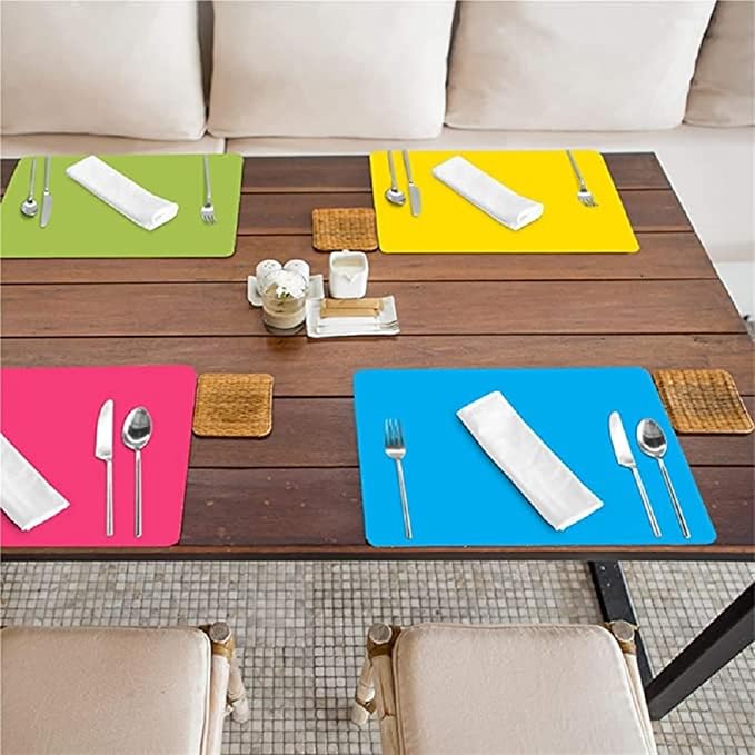 Dining Silicone Table Mat Set of 1/4/6/10 Placemat Heat Non-Skid Countertop Protector for Kids Kitchen Baking(Silicone Light Blue)