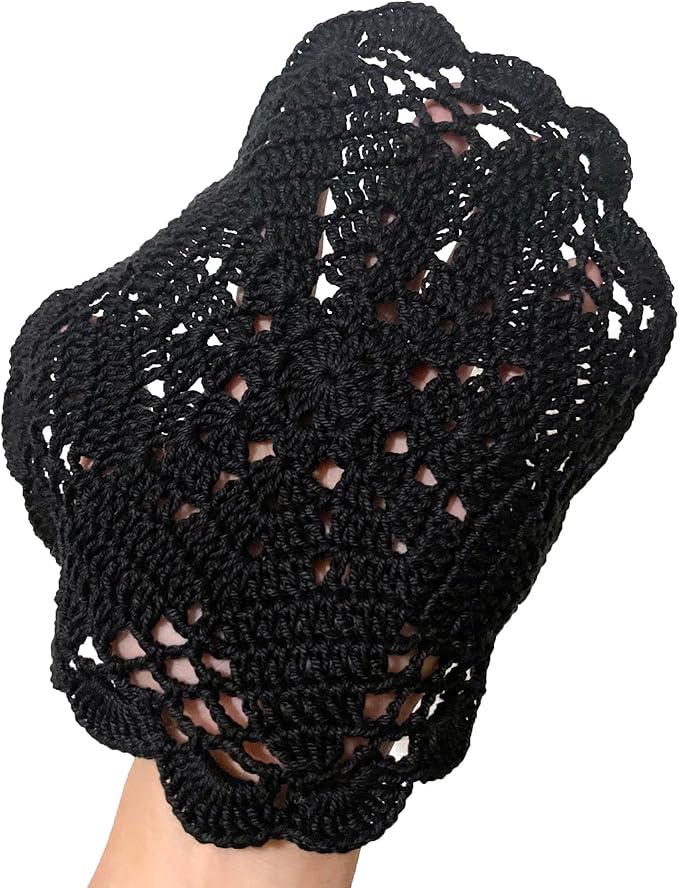 BIBITIME Handmade Crochet Round Lace Doilies Kitchen Table Placemats Wedding Tea Flower Vase Cup Mats (Black, 6" to 7",Pack of 4PCS)