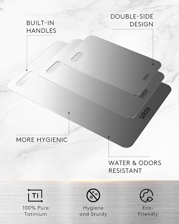 Titanium Cutting Board, 100% Pure Titanium Cutting Boards For Kitchen, Best Non Toxic chopping board, Dishwasher safe, Hygiene and Durability for Meat, Fruit, and Vegetables (12.6L*8.1W)