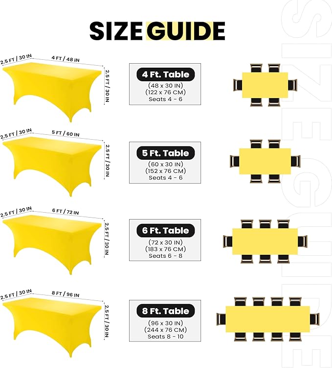 Utopia Kitchen Spandex Tablecloth 1 Pack [6FT, Yellow] Tight, Fitted, Washable and Wrinkle Resistant Stretch Rectangular Patio Table Cover for Event, Wedding, Banquet & Parties [72Lx30Wx30H Inch]
