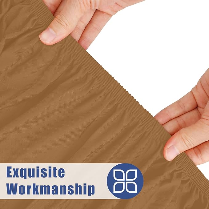 Round Spandex Tablecloth, Elastic Fitted Waterproof Tablecloths for 31"-35" Tables, Stretch Washable Picnic Table Cover for Camping, Dining, Indoor and Outdoor,Brown
