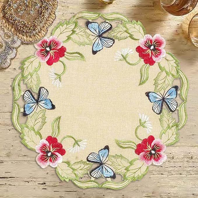 Decozen Set of 12 Doilies for Table, Lace Doilies - Rustic, Crochet, Farmhouse, Kitchen, Round Table Placemats - Valentines Day Decorations - 15 inch Gold Beige, The Maliana Collection