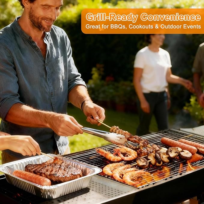 Aluminum Foil Pans Half Size 9x13, Disposable Aluminum Pans Large Baking Pan Trays-Heavy Duty Foil Pans Roasting, Cooking, Heating or Steam (25 pans with lids)
