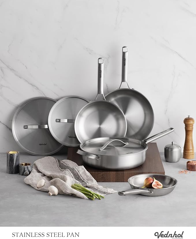 Stainless Steel Frying Pan with Stainless Steel Handle,12 Inch Tri-Ply Stainless Steel Skillet,Brushed Steel Pan for Cooking,Dishwasher and Oven Safe,Induction&All Stove Compatible