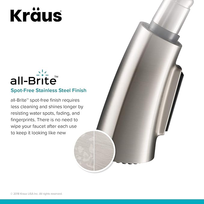 Kraus KPF-1673SFSMB Nolen Dual Function Pull, Faucets for Kitchen Sinks, Single-Handle, 16 3/8 Inch, Spot Free Stainless Steel/Matte Black