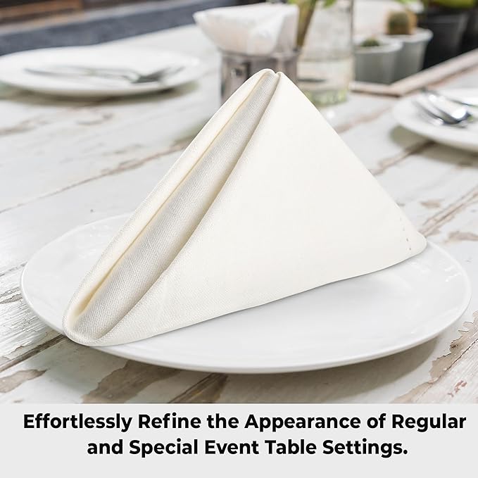 Urban Villa Cloth Napkins Ivory Hemstitch Dinner Napkins Set of 12 (20X20) 100% Cotton Absorbent Washable Durable Reusable Ideal for Hotel Collection Farmhouse Parties Restaurant Lunch Dinner Napkins