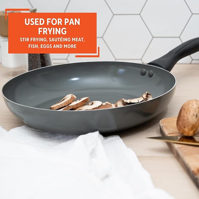 IMUSA 9.5-Inch Ceramic Nonstick Sauté Pan with Lid – Deep Gray Aluminum Skillet with Glass Cover & Cool-Touch Handle – Ideal for Sautéing, Stir-Frying, Steaming, Braising & Searing