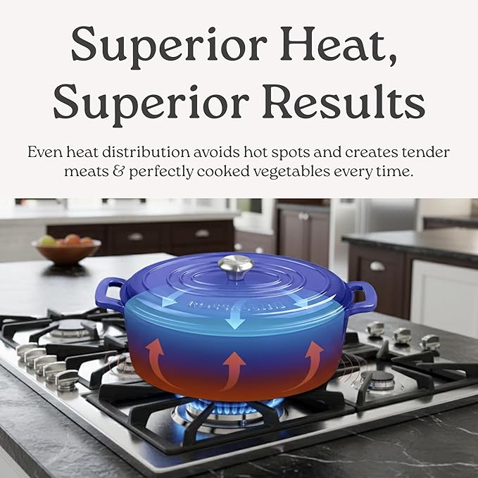 Signature Enameled Cast Iron Oval Dutch Oven | Non-Stick Serving Pot with Tight Fitting Lid for Perfect Roasting, Baking, Sauteing, and Bread Making | 5Q [Oyster Grey]