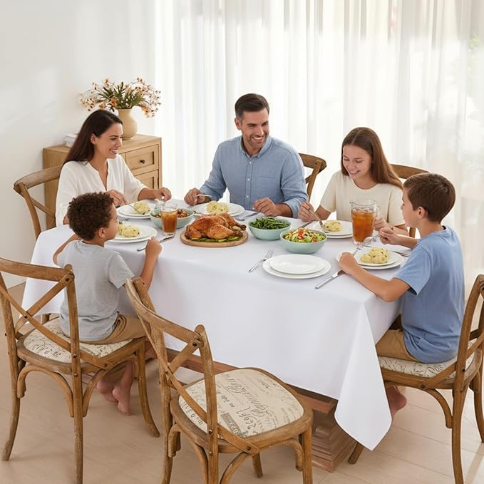 Faux Linen Tablecloths for Rectangle Tables, 2 Pack Burlap Textured Table Cloths Washable Farmhouse Table Cover Water Resistant for Dining, Wedding, Outdoor(White, 60"×84")