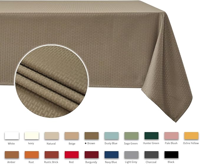 maxmill Weaved Texture Rectangle Tablecloth Water Resistant Wrinkle Free Spill-Proof, Soft Table Cloth for Dining Room Decoration, Banquet Parties Event Holiday Dinner, 60 x 84 Inch Brown