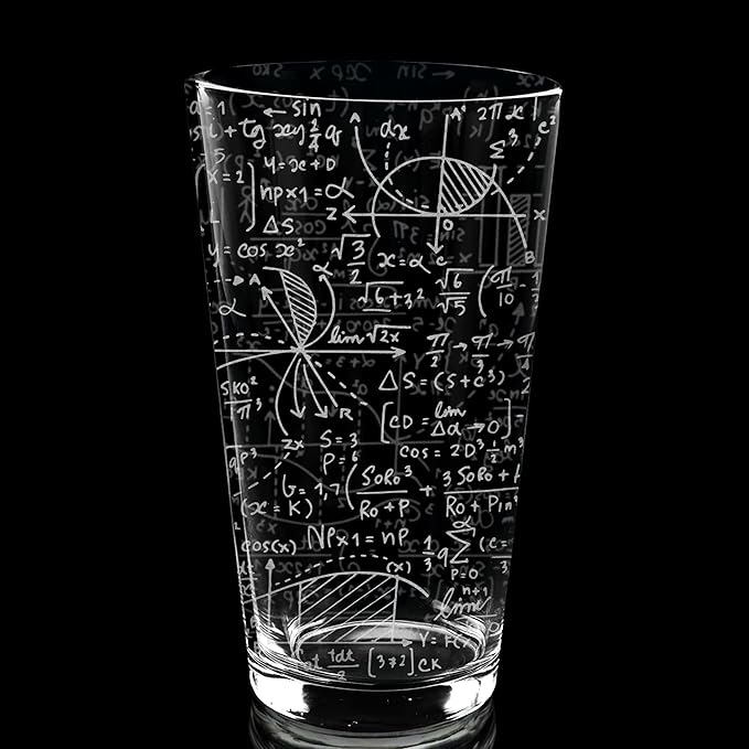 MATH EQUATIONS Engraved Pint Glass | Great Gift for Geeks, Nerds, Teachers and Students | Unique STEM and Mathematics Algebra Calculus Geometry Trigonometry Beer Decor