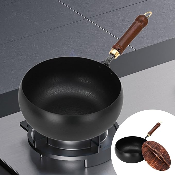 Wok Pan Chinese Wok Boiling Non Stick Skillet Uncoated General Cooking Wok Induction Cooker Gas Stir Fry Pan Round Bottom Wok, Wok Pan with Lid