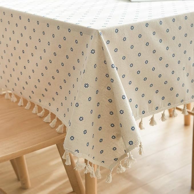 Rectangular Tablecloth Daisy Print Small Fresh Pastoral Tablecloth Tablecloth Tassel Lace Suitable for Restaurant Camping(140 * 220cm)