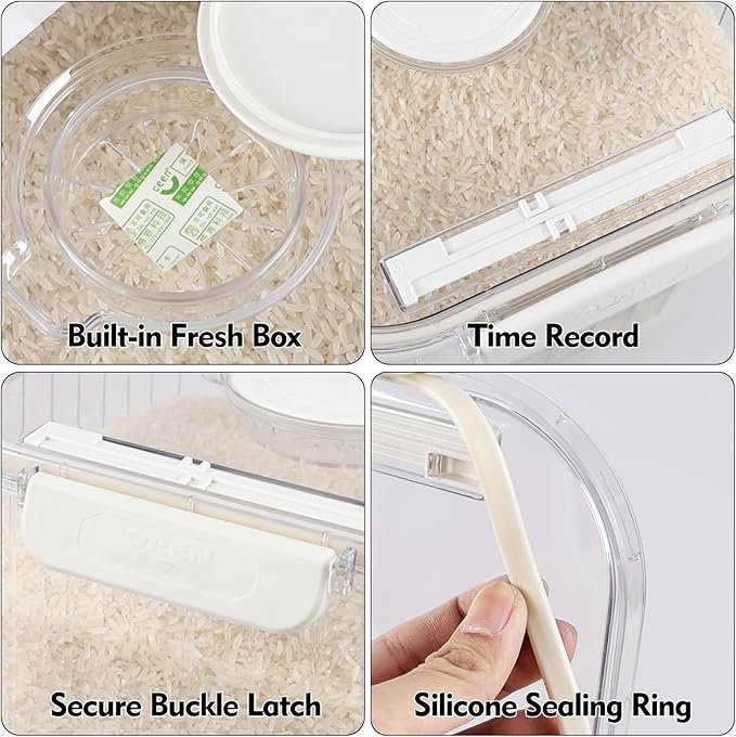 Yuright 1 Pack 22 Lbs Cereal Rice Food Storage Container Bin, Clear Plastic Food Grain Storage Container with Measuring Scoop