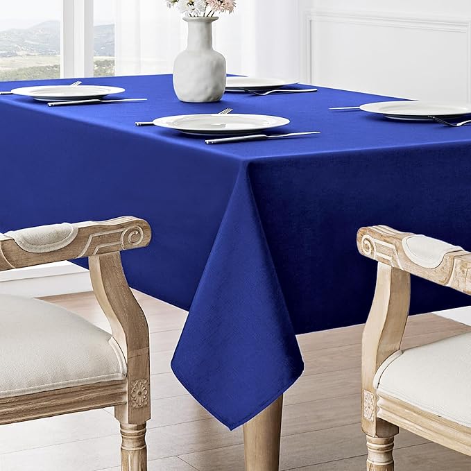 Rectangle Tablecloth Waterproof 52x70 inch Linen Textured Table Cloth Stain and Wrinkle Resistant Washable, Decorative Fabric Table Cover for Dining, Party and Camping, Royal Blue