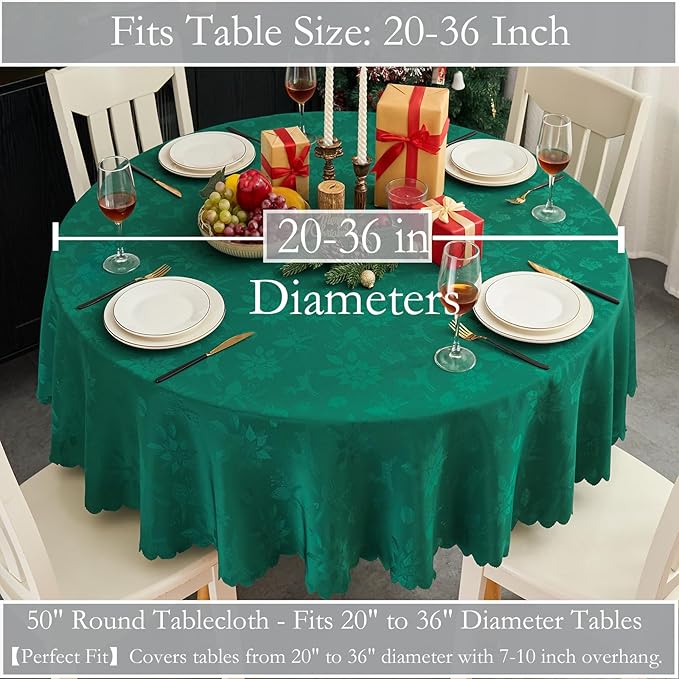 Round Tablecloth Christmas Blackish Green Jacquard Small 50 Inch Table Cloths Up to 36" Dia Tables Waterproof Washable Soft Fabric Table Cover Kitchen Dinner Decor Talking Coffee Bar
