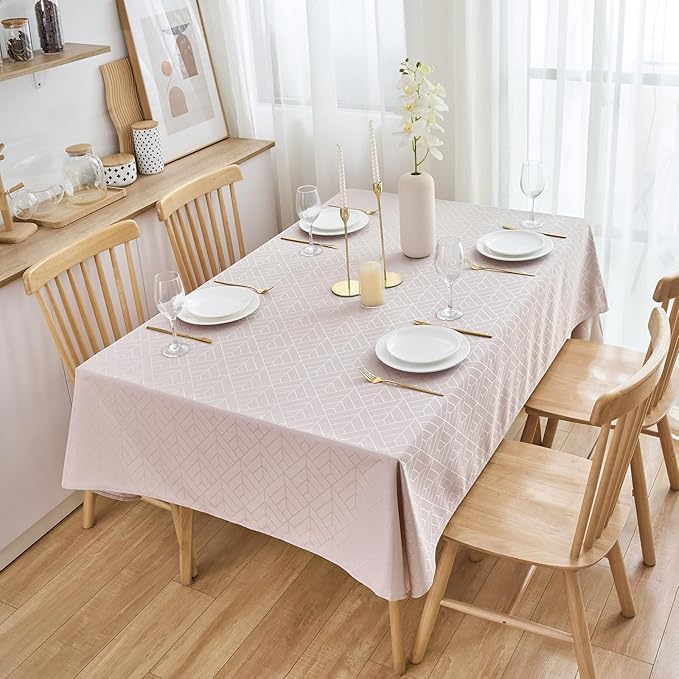 Table Cloths Rectangle Tablecloth Geometry Elegant Silky Soft Waterproof Washable Oblong Table Cover for Dining Kitchen Party Banquet Patio Decoration (60 x 102 Inch,Light Brown)