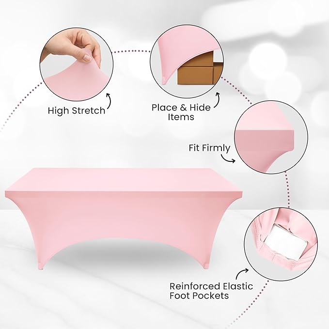 Utopia Kitchen Spandex Tablecloth 1 Pack [6FT, Pink] Tight, Fitted, Washable and Wrinkle Resistant Stretch Rectangular Patio Table Cover for Event, Wedding, Banquet & Parties [72Lx30Wx30H Inch]