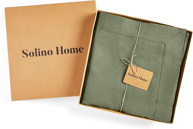 Solino Home Linen Tablecloth 60 x 90 Inch - 100% Pure Linen Oil Green Table Cloth for Rectangle Tables - Fete, Machine Washable Tablecloth for Spring, St Patricks Day, Easter