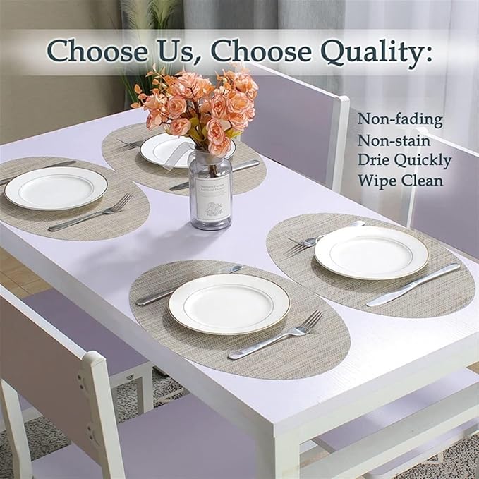 Oval Placemats for Dining Table PVC Table Mat for Home Party Thanksgiving Table Decoration Plate Mat(Tuo Brown,1pcs)