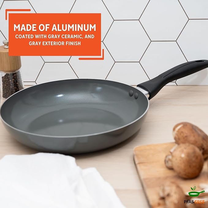 IMUSA 9.5-Inch Ceramic Nonstick Sauté Pan with Lid – Deep Gray Aluminum Skillet with Glass Cover & Cool-Touch Handle – Ideal for Sautéing, Stir-Frying, Steaming, Braising & Searing