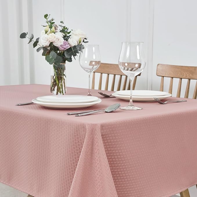 maxmill Weaved Texture Tablecloth Water Resistance Antiwrinkle Spillproof Soft Washable Table Cloth for Dining Room, Buffet Banquet Parties Holiday Dinner, Rectangular 60 x 108 Inch, Pale Blush