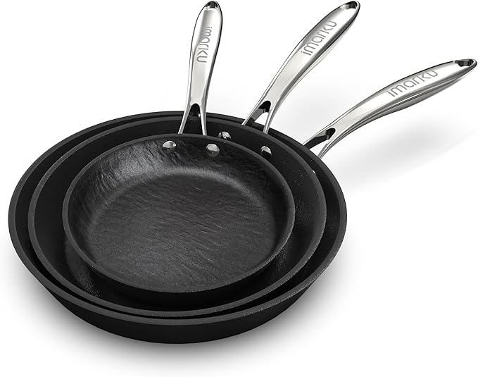 imarku Nonstick Frying Pan Skillets, 3 Pcs Omelette Pan with Stay Cool Handle, Healthy Cooking Frying Pan, Free of PFAS PFOA PTEE, Oven/Dishwasher Safe, Compatible with All Cooktops, Christmas Gift