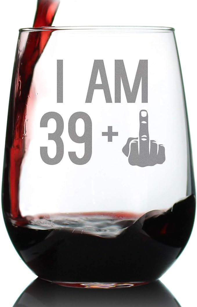Bevvee - 39 + 1-40th Birthday Funny Stemless Wine Glass