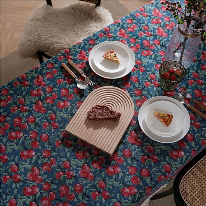 Rectangular Tablecloth Cherry Jacquard Tablecloth Thick Tablecloth Suitable for Restaurant Camping(Style3,140 * 260cm)