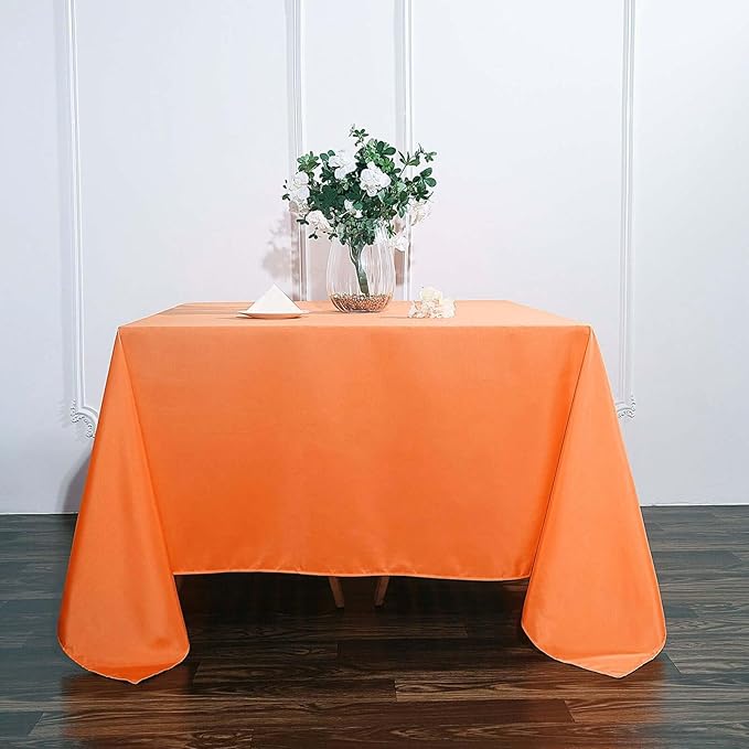 Efavormart 90" Square Polyester Table Overlay for Wedding Kitchen Dining Events - Orange
