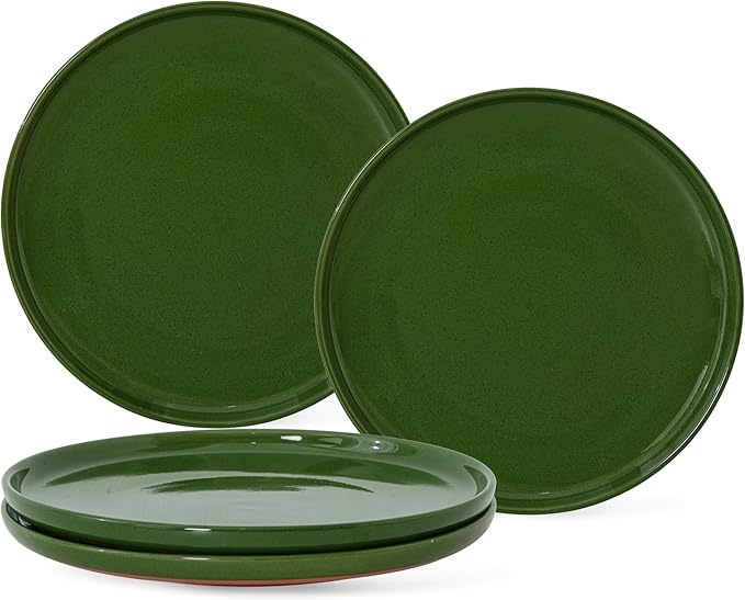 8-Inch Plates Set of 4, Dual Glaze Stoneware Plate, Microwave and Dishwasher Safe, Ceramic Plates for Salads & Desserts, Forest Glaze Green