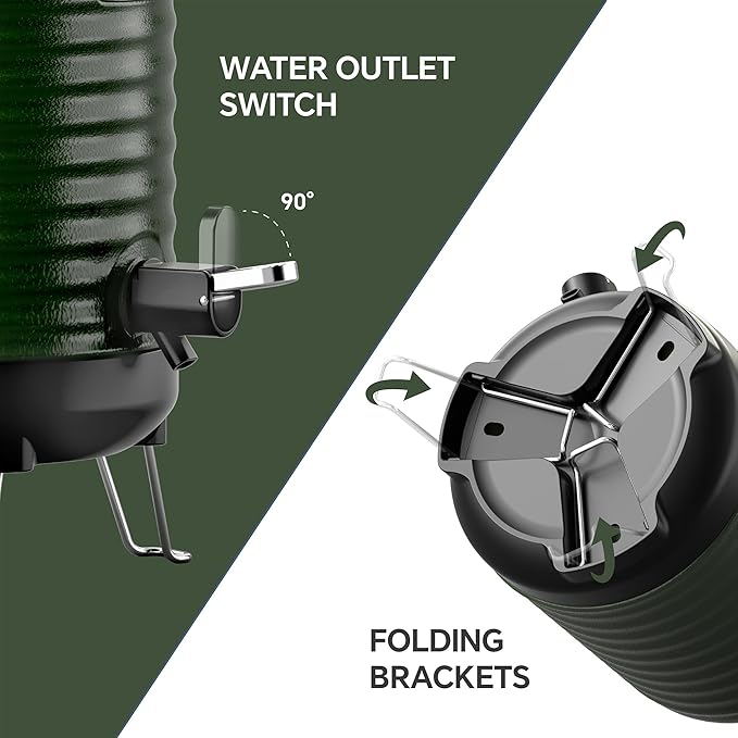 IDEUS Insulated Beverage Dispenser, All-in-one for Camping Vacuum Double-Wall Stainless Steel Water Cooler Coffee Carafe Jug Leakproof Drink Container with Handle, Spigot & Stand (Green, 1,4gal)