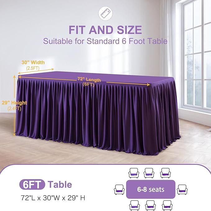 Wish Care 6 Pack Purple Rectangle Table Clothes for 6 Foot Tables, Polyester Fitted Tablecloths 6ft Stretch Table Cover for Wedding, Birthday, Parties, Trade Show, Craft Show