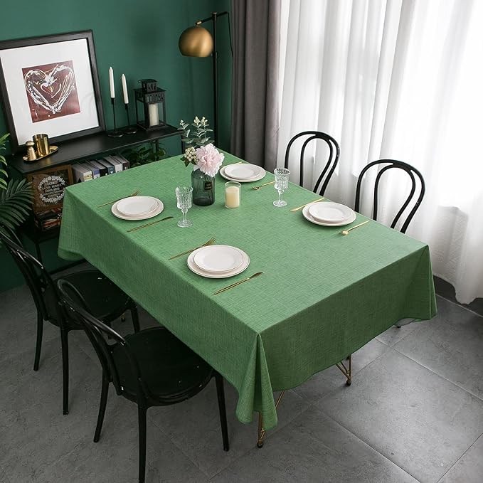 Pioggia Vinyl Tablecloth with Flannel Backing Rectangle Waterproof Oil-Proof Plastic Table Cloth Wipeable PVC Table Cover for Indoor and Outdoor (Dark Green, 60 x 120 Inch)