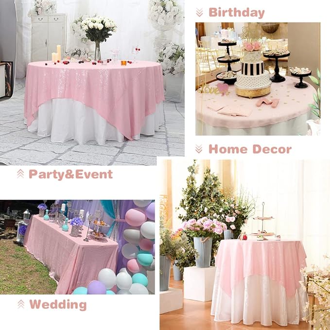 Eternal Beauty Pink Tablecloth, 60x102 Inch Sequin Rectangle Table Cover for Valentines Cake Dessert Exhibition Party Birthday Events
