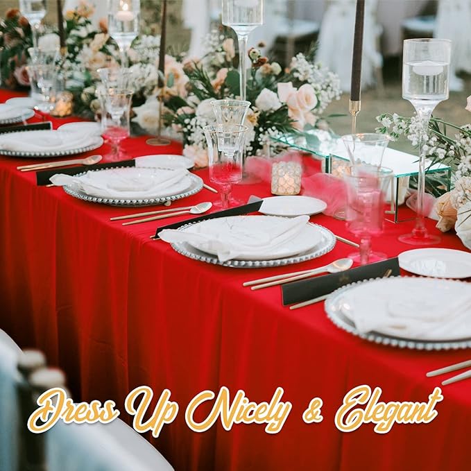 BRILLMAX 6 Pack Red Tablecloths 60 x 126 Inch for 8ft Rectangle Tables - 150 GSM Polyester Fabric, 15" Standard Drop, Water, Stain & Wrinkle Resistant Cloth Cover for Wedding Banquet Dining Buffet
