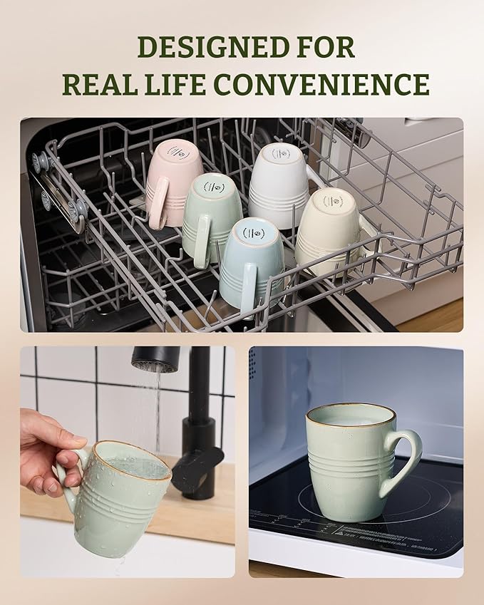 famiware Jupiter Coffee Mugs Set of 4, 13 oz Coffee Mug, Microwave and Dishwasher Safe, Coffee Cups with Handle for Coffee, Tea, Cocoa, Milk, Light Green