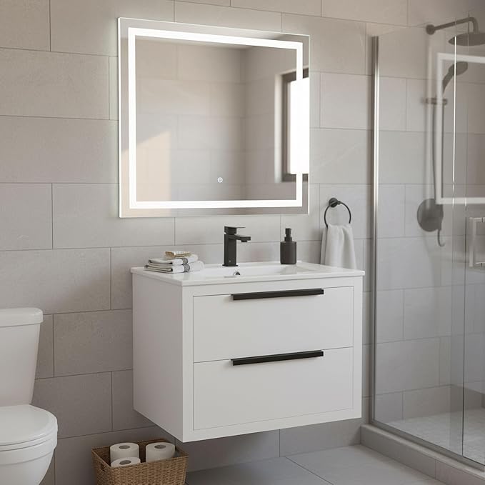 Fine Fixtures Kingsford Modern 30 Inch Bathroom Vanity with Sink, White Finish, Elegant Bathroom Vanities for Modern Homes, Stylish Storage Solutions for Bathrooms