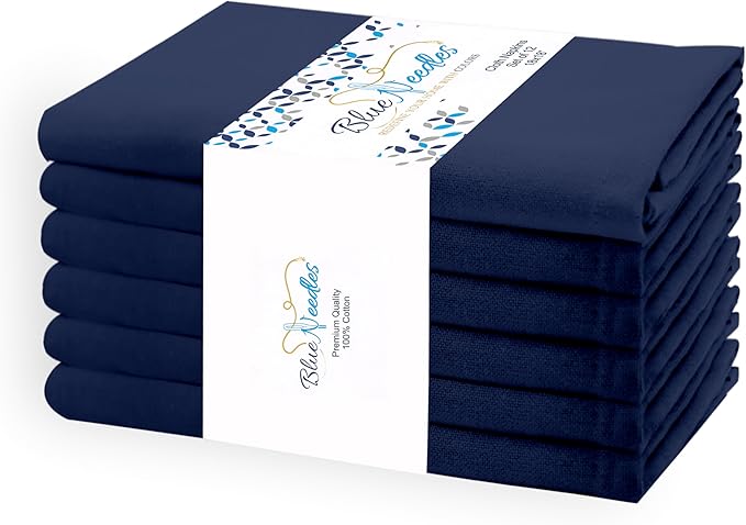 Blue Needles Solid Cloth Napkins Set of 6 Navy Blue 100% Cotton Dinner Napkins 18x18 inches - Soft, Reusable, Absorbent & Washable Linen, Ideal for Christmas Events, Parties & Everyday Use