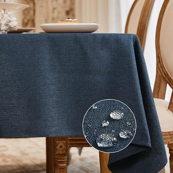 BALCONY & FALCON Square Tablecloth Washable Wrinkle Resistant and Water Proof Small Table Cloth Decorative Linen Fabric Tablecloth for Dining Parties Kitchen Wedding and Outdoor Use (Navy Blue, 47x47)