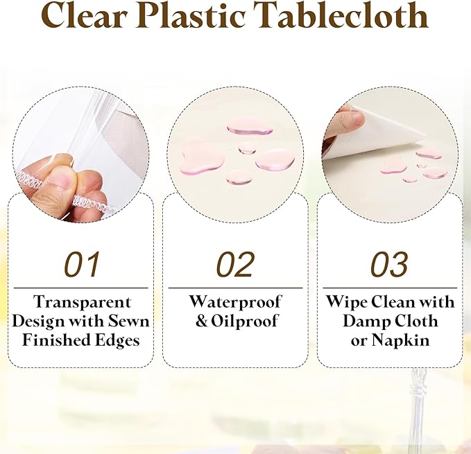 uxcell 60 x 84 Inch Clear Plastic Tablecloth, Waterproof Oilproof Rectangle Vinyl Table Cover Protector with Sewn Finished Edges, Table Cloth for Dining, Parties and Holidays