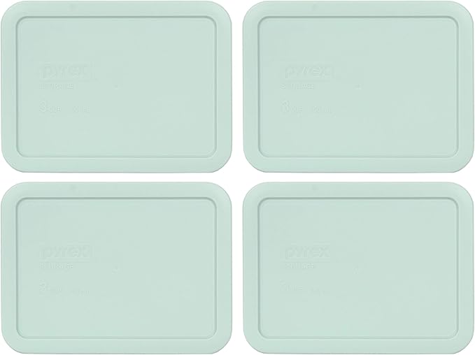 Pyrex 7210-PC 3 Cup Muddy Aqua Food Storage Replacement Lids (4-Pack) - Made in USA