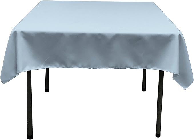 LA Linen Polyester Poplin Washable Square Tablecloth, Stain and Wrinkle Resistant Square Table Cover 52x52, Fabric Table Cloth Square for Dining, Kitchen, Party, Holiday 52 by 52-Inch, Blue Light