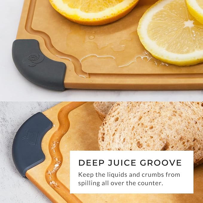 Elihome Essential Series Cutitng Board for Kitchen- Natural Wood Fiber Composite, Dishwasher Safe, Eco-Friendly, Juice Grooves, Non-slip Feet, Non-Porous, Reversible, BPA Free, Medium - 12" x 8"