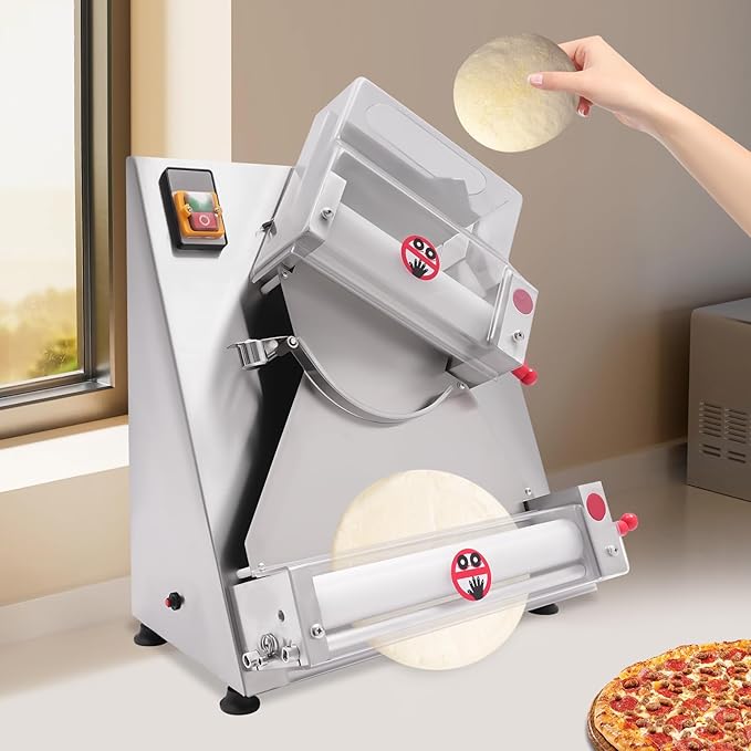 Pizza Dough Roller Sheeter, 4-12" Commercial Electric Automatic Pizza Press Making Rolling Machine Stainless Steel Adjustable Thickness Dough Machine for Noodle Pizza Bread Pasta Maker